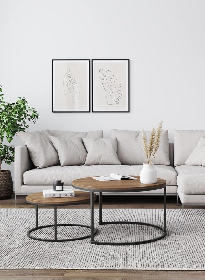 Mobellya Modern Nesting Coffee Table Set with Wooden Tops and Metal Frames - Image 2